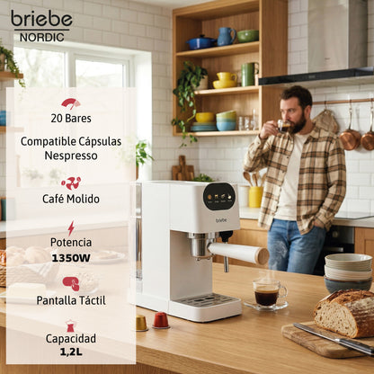Briebe Nordic Set Cafetera Espresso 20 Bares, Tostadora Pan 2 Rebanadas, Hervidor Eléctrico Agua 1,7l, Skt1209wht,blanco_2