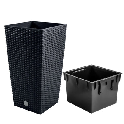 Maceta Alta Cuadrada 19 L Prosperplast Rato Square  De Plástico Con Depósito En Color Antracita, 45 (alto) X 24 (ancho) X 24 (profundo) Cms