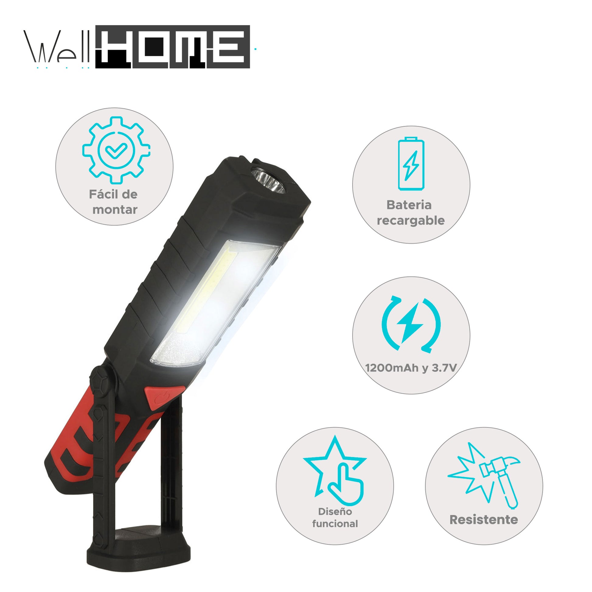 Well Home Luz De Trabajo Mazorca Con Múltiples Funciones Y Batería Recargable - Luz Led Con Imán, Gancho Y Clip_1