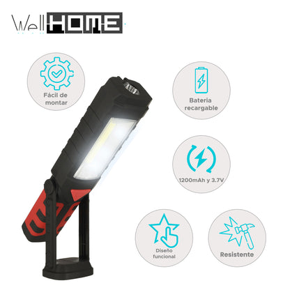 Well Home Luz De Trabajo Mazorca Con Múltiples Funciones Y Batería Recargable - Luz Led Con Imán, Gancho Y Clip_1