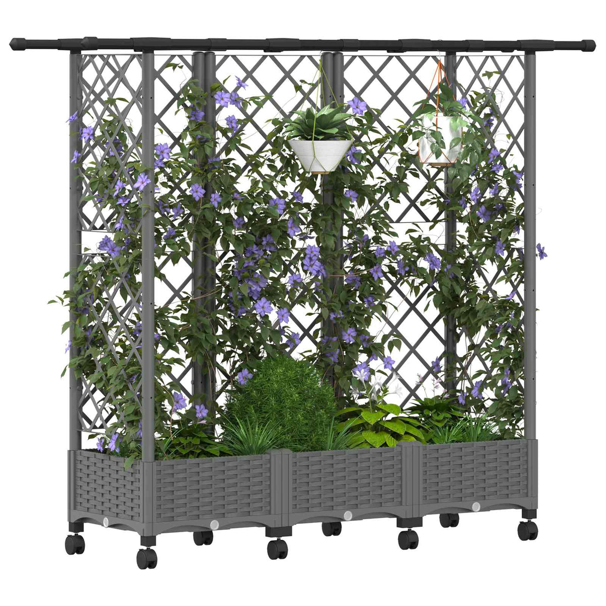 Cama Elevada Con Trellis Y Techo Gris Claro 164 X 40 X 127 Cm_2