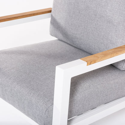 Conjunto De Sofás De Jardín, Mesa De Aluminio Con Tablero De Madera + 2 Sillones + 1 Sofá De 3 Plazas, Color Blanco_3