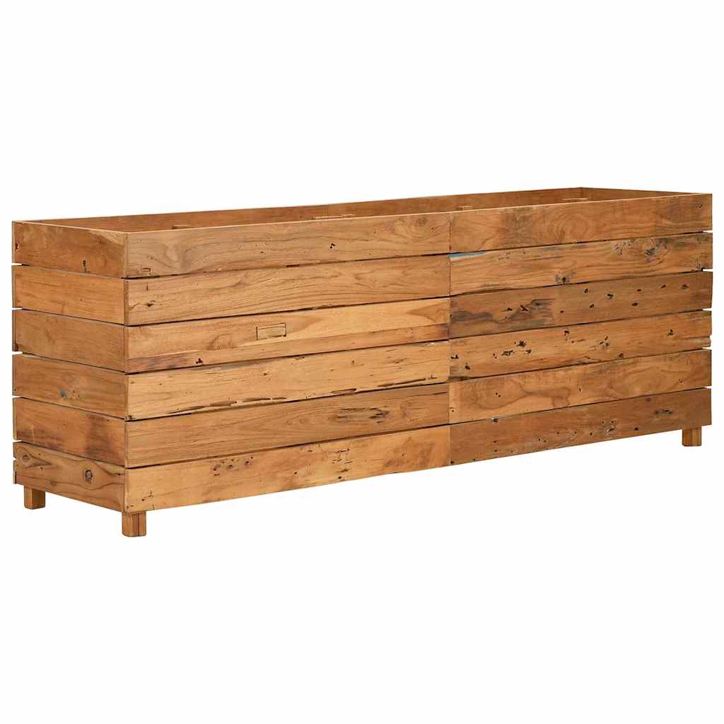 Arriate Elevado Madera De Teca Reciclada Y Acero 150x40x55 Cm_0