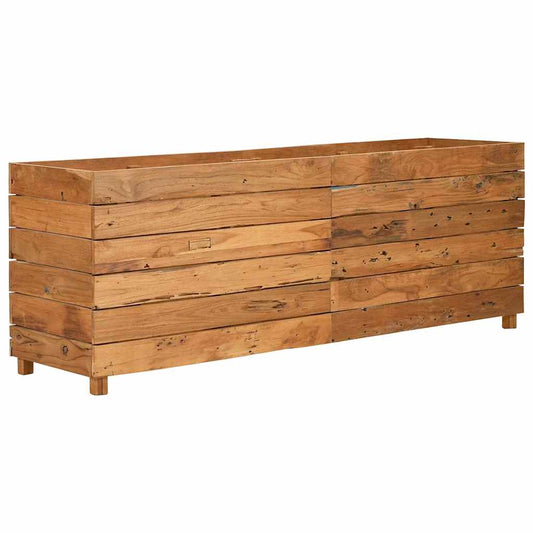 Arriate Elevado Madera De Teca Reciclada Y Acero 150x40x55 Cm_0