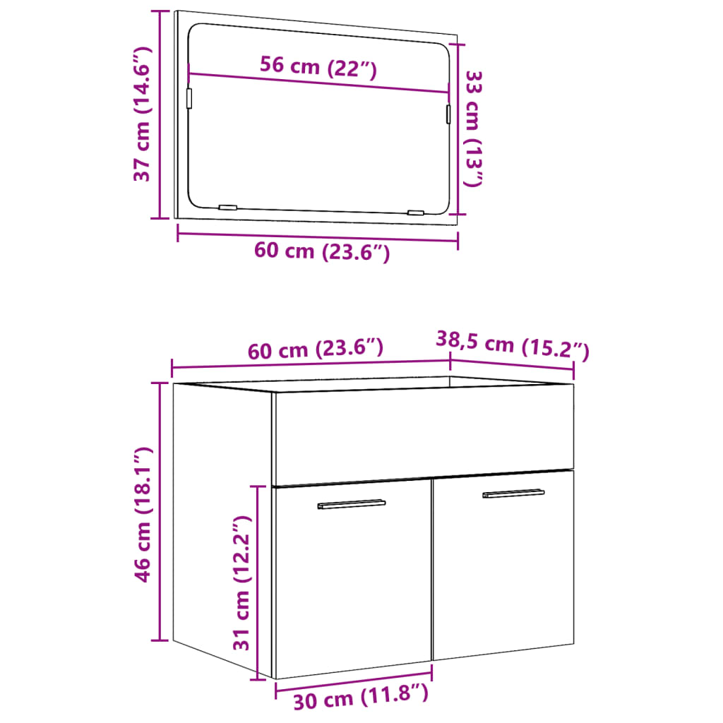 Set De Muebles De Baño 2 Pzas Madera Contrachapada Roble Sonoma / Vetonek_1