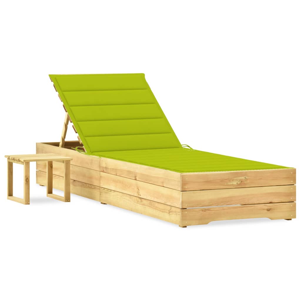 Tumbona De Jardín Con Mesa Y Cojín De Madera De Pino Impregnada_0