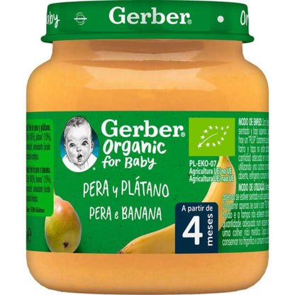 Puré de fruta biológico Gerber com pêra e banana, 125g