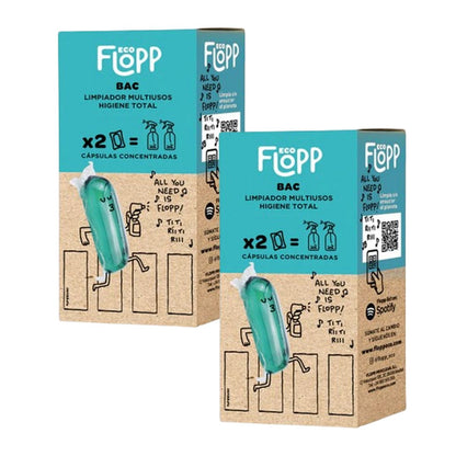 Embalagem de 2 recargas ECO Flopp multiusos para limpeza doméstica, 2 cápsulas