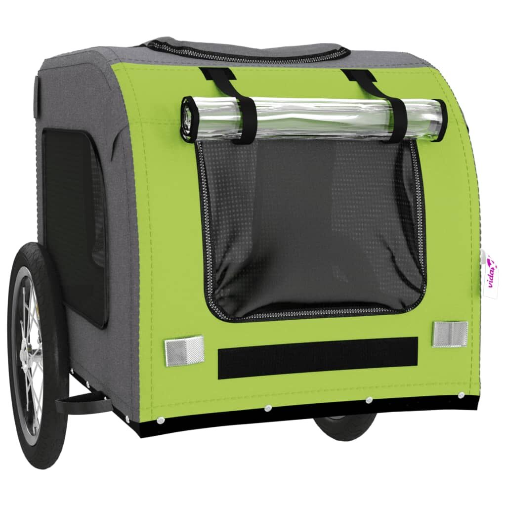 Vidaxl Remolque De Bicicleta Mascotas Hierro Tela Oxford Verde Gris_4
