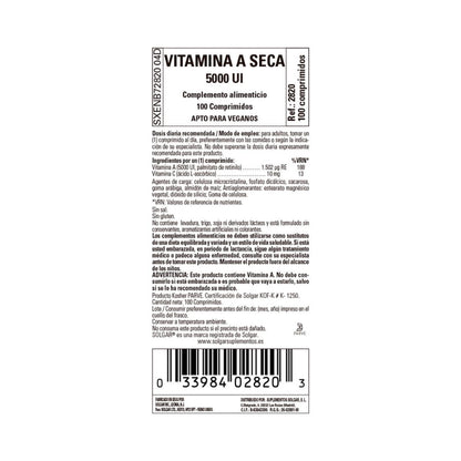 Vitamina A Seca 5000 UI palmitato, 100 comprimidos (5000UI)