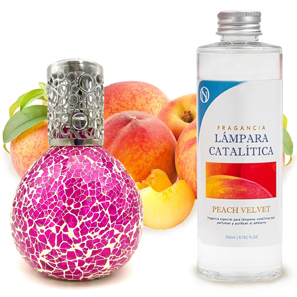 Lámpara Catalítica Mosaico Fucsia + Aroma Peach Velvet 500ml - Elimina Olores, Perfuma Y Mejora La Calidad Del Aire_0