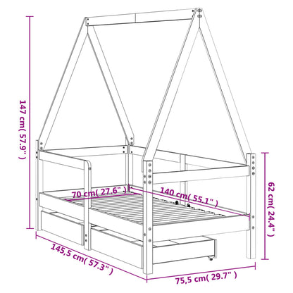 Vidaxl Estructura Cama Niños Con Cajones Madera Pino Blanco 70x140 Cm_2