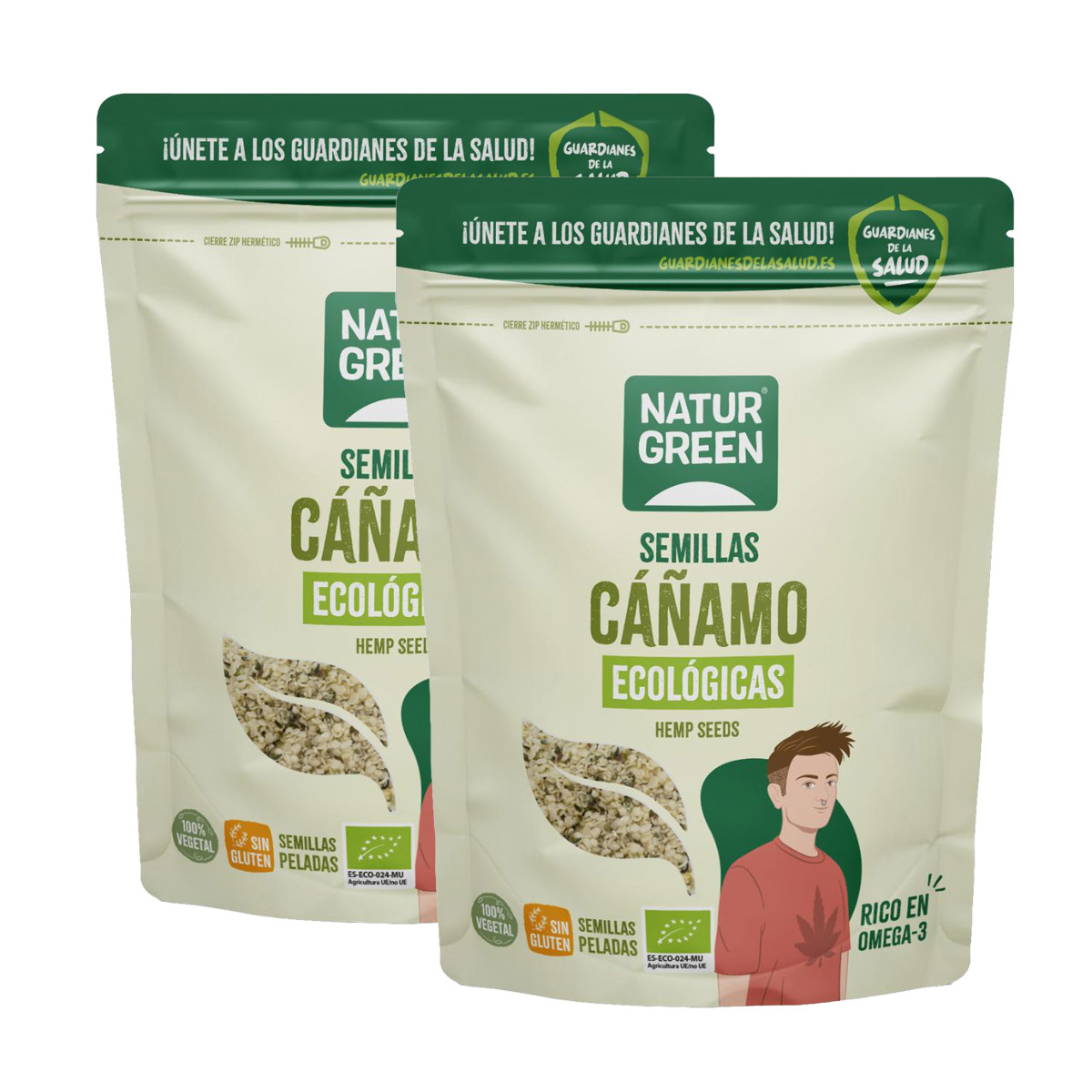 Embalagem de 2 sementes de cânhamo descascadas Naturgreen 200 gr