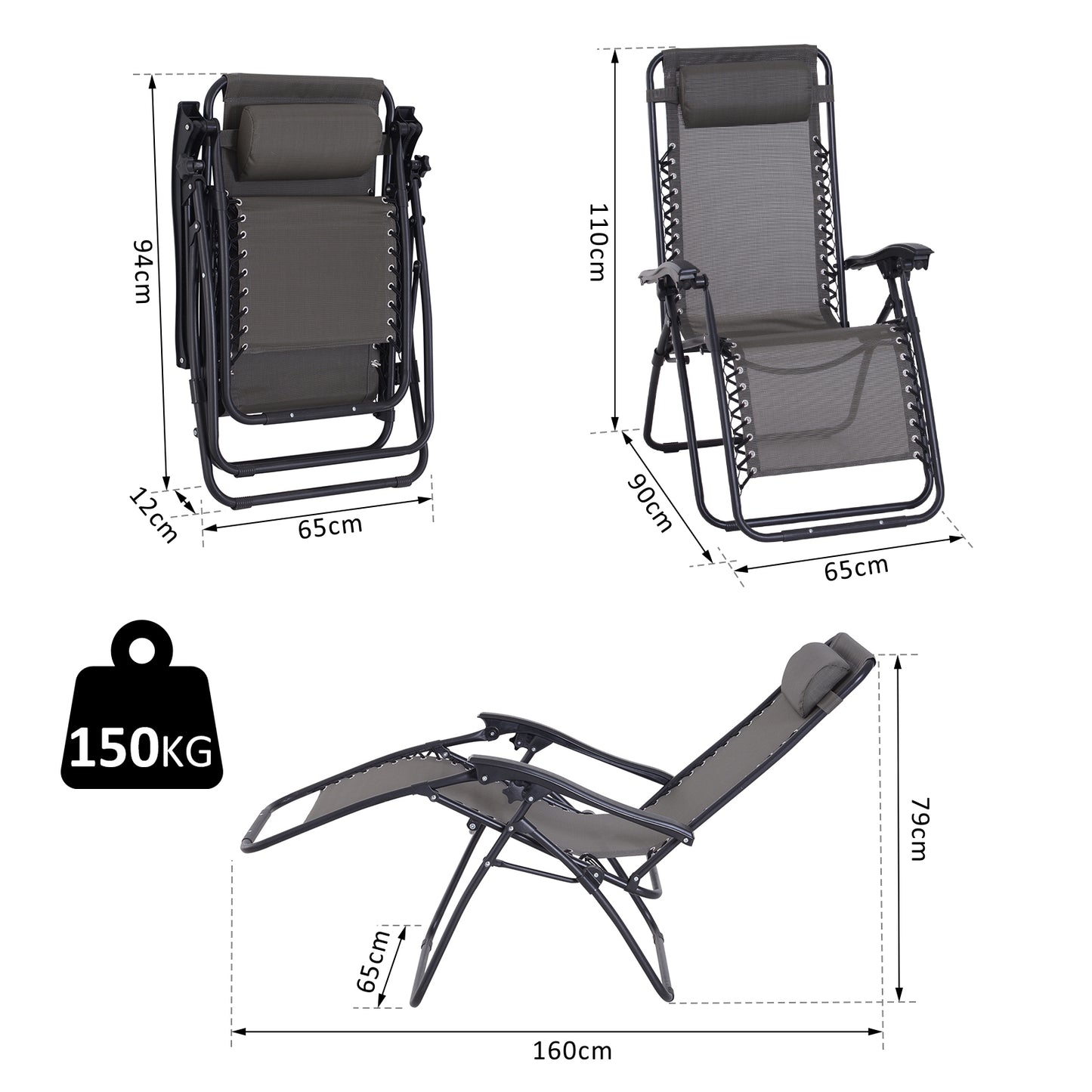 Outsunny Tumbona Plegable De Jardín Respaldo Ajustable Marco De Acero Gris_2