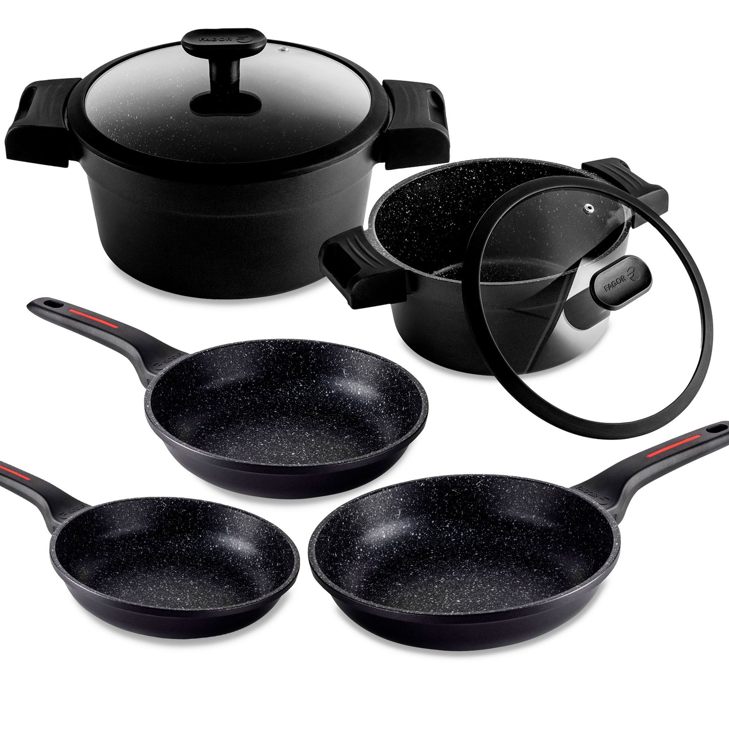 Batería Cocina Inducción 7 Piezas, Antiadherente Sin Pfoa, Aluminio Fundido, Cazuelas Sartenes Fagor Alutherm Negro_0