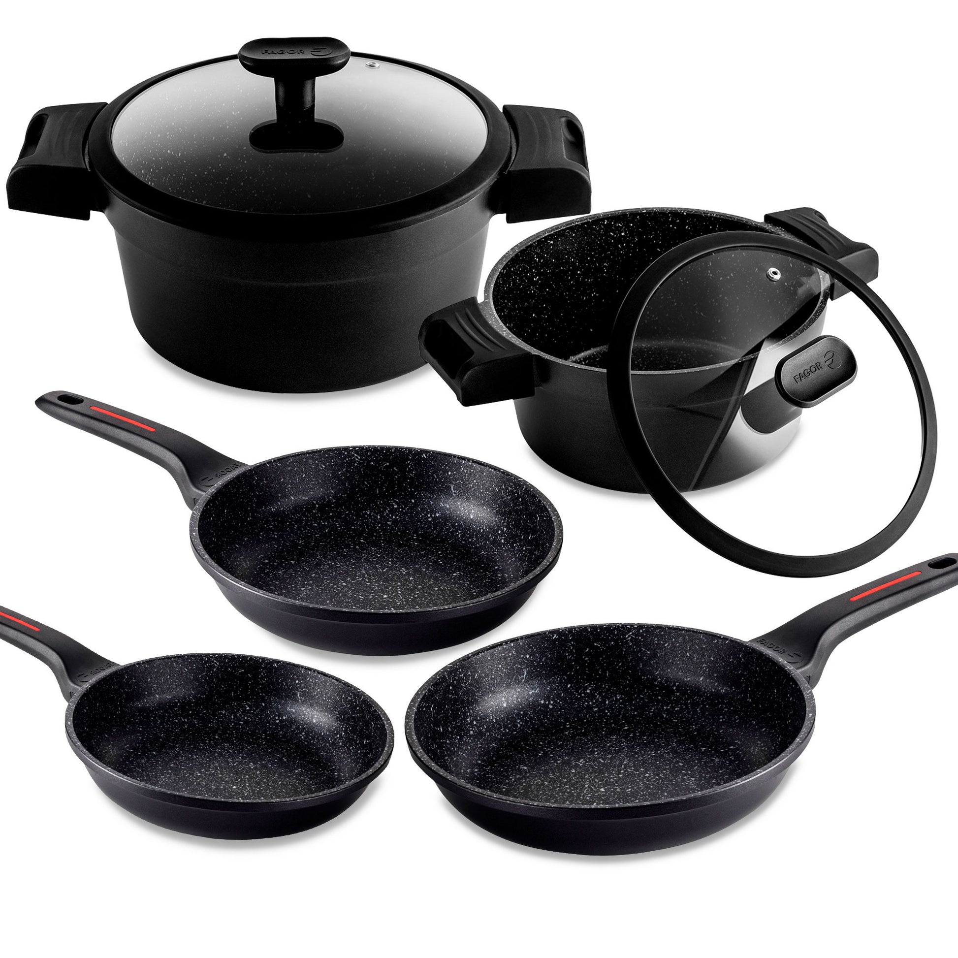Batería Cocina Inducción 7 Piezas, Antiadherente Sin Pfoa, Aluminio Fundido, Cazuelas Sartenes Fagor Alutherm Negro_0