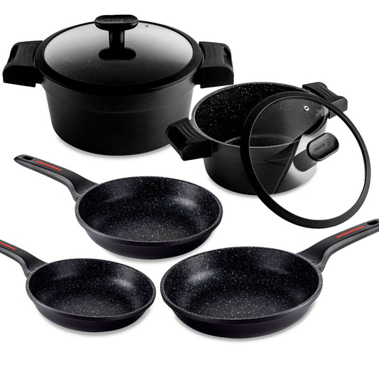 Batería Cocina Inducción 7 Piezas, Antiadherente Sin Pfoa, Aluminio Fundido, Cazuelas Sartenes Fagor Alutherm Negro_0