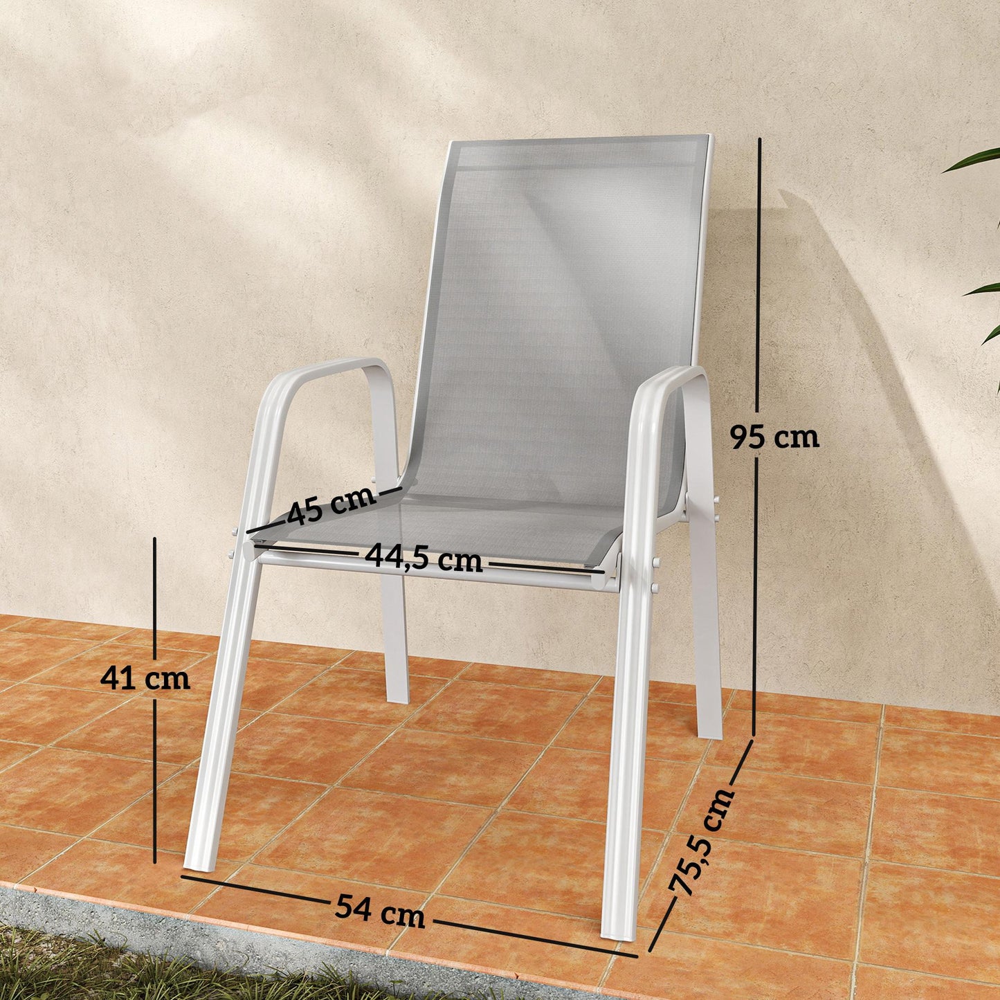 Outsunny Juego De 4 Sillas De Jardín Exterior 54x75,5x95 Cm Gris Claro_2