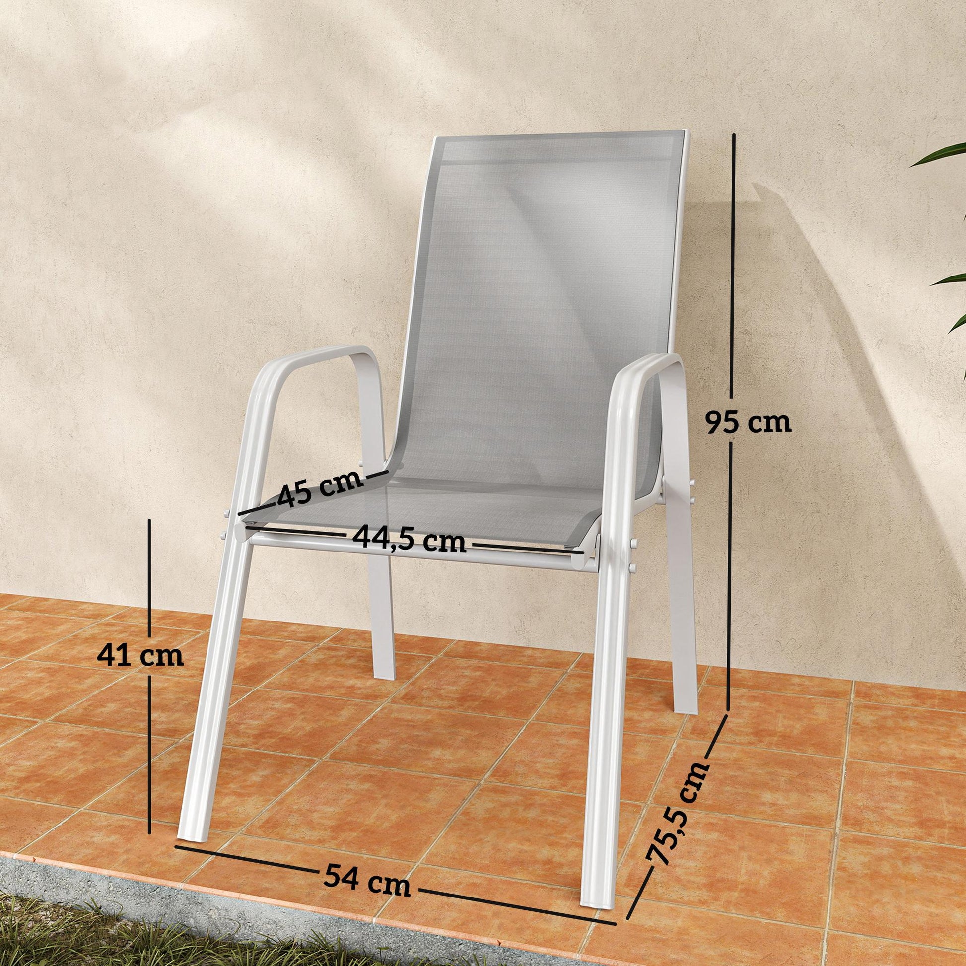 Outsunny Juego De 4 Sillas De Jardín Exterior 54x75,5x95 Cm Gris Claro_2
