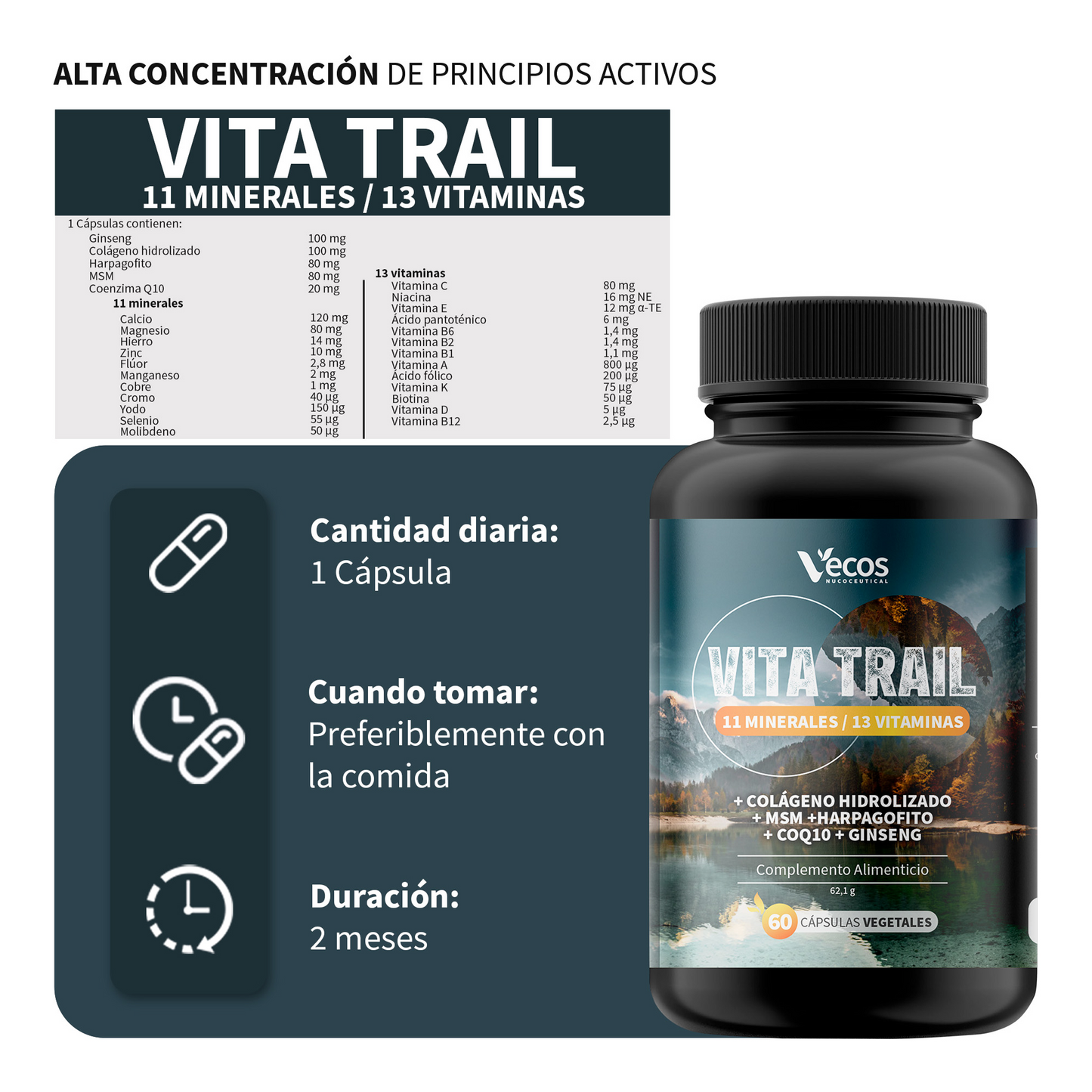 Vita Trail Vecos 60 Cápsulas | Rendimiento Físico Y Recuperación | Colágeno, Msm Y Harpagofito_2