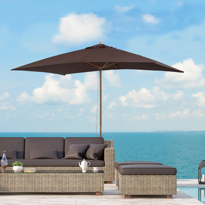 Outsunny Sombrilla Jardín 295x200cm Con Mástil De Madera Y Polea Café_1