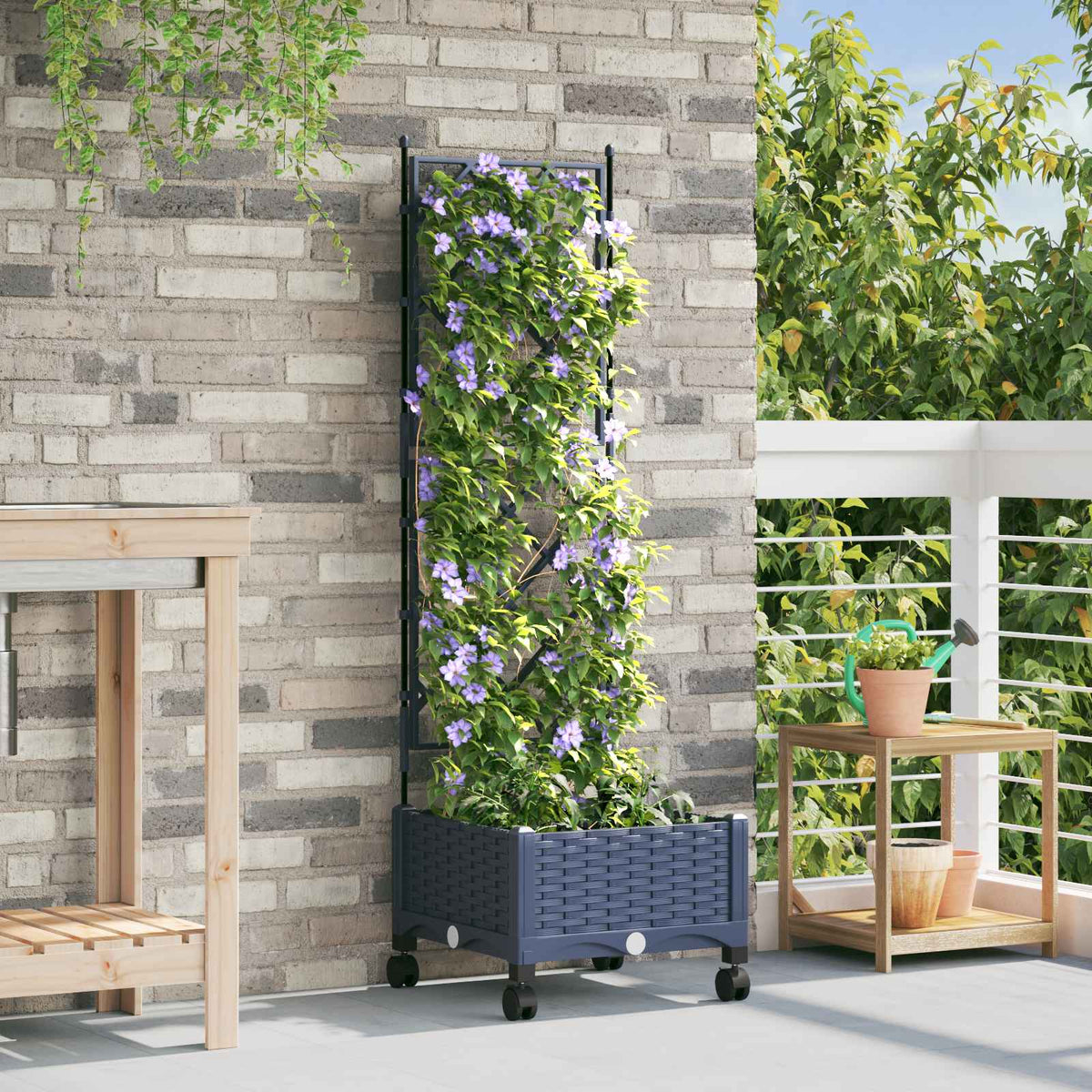 Jardinera Con Enrejado Y Ruedas Gris 40 X 40 X 131,5 Cm Pp_1
