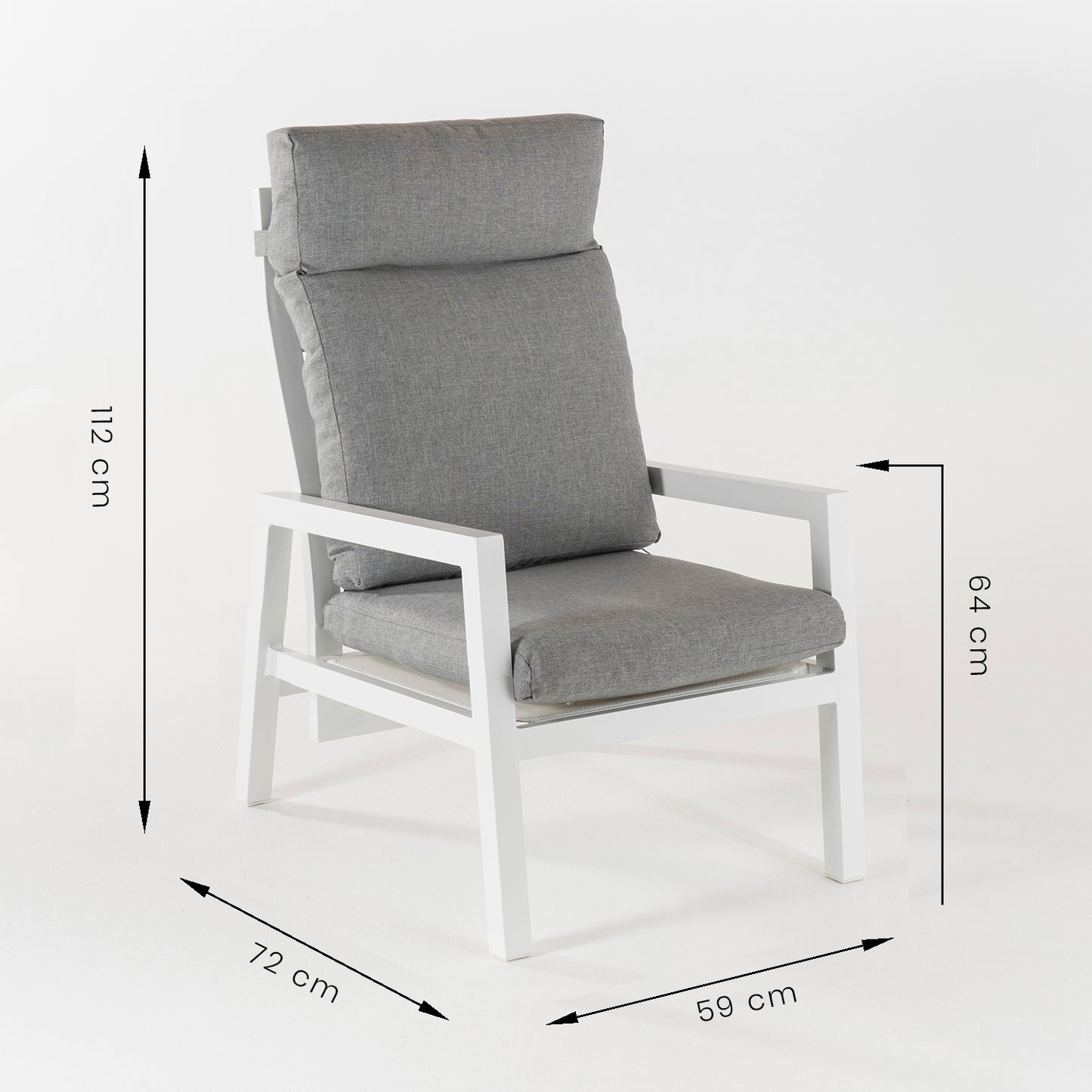 Sillón De Jardín Reclinable Con Sistema Hidráulico, Aluminio Reforzado Color Blanco, Altura Sillón 112 Cm,_4