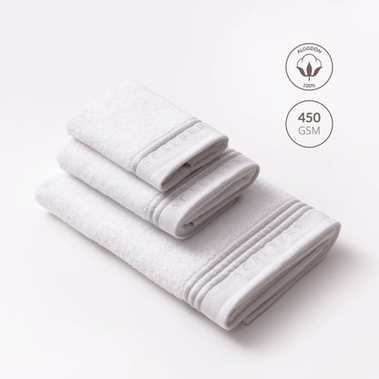 Set Toallas Baño (tocador 30x50cm + Manos 50x90cm + Baño 70x140cm) En Algodón Blanco Con Gris Scalpers Home_1
