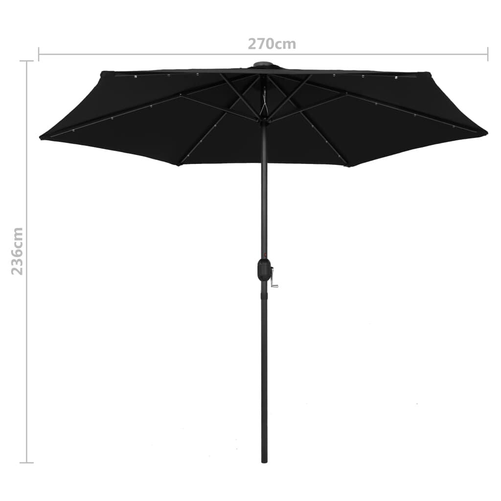 Vidaxl Sombrilla De Jardín Con Luces Led Palo De Aluminio Negra 270 Cm_2