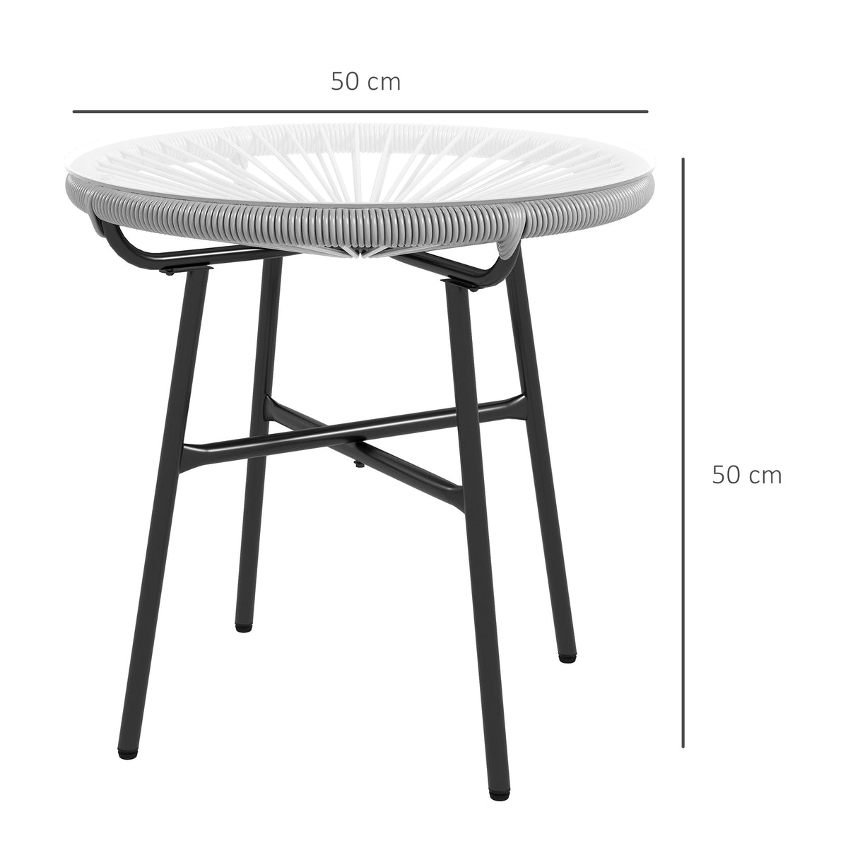 Mesa De Ratán Outsunny Ratán De Pe, Vidrio Templado Gris 50x50x50 Cm_2