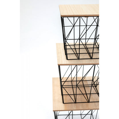 Mesa Auxiliar Cuadrada De Metal Industrial Con Almacenaje Incorporado S/m/l (juego De 3) - Muebles De Salón_1