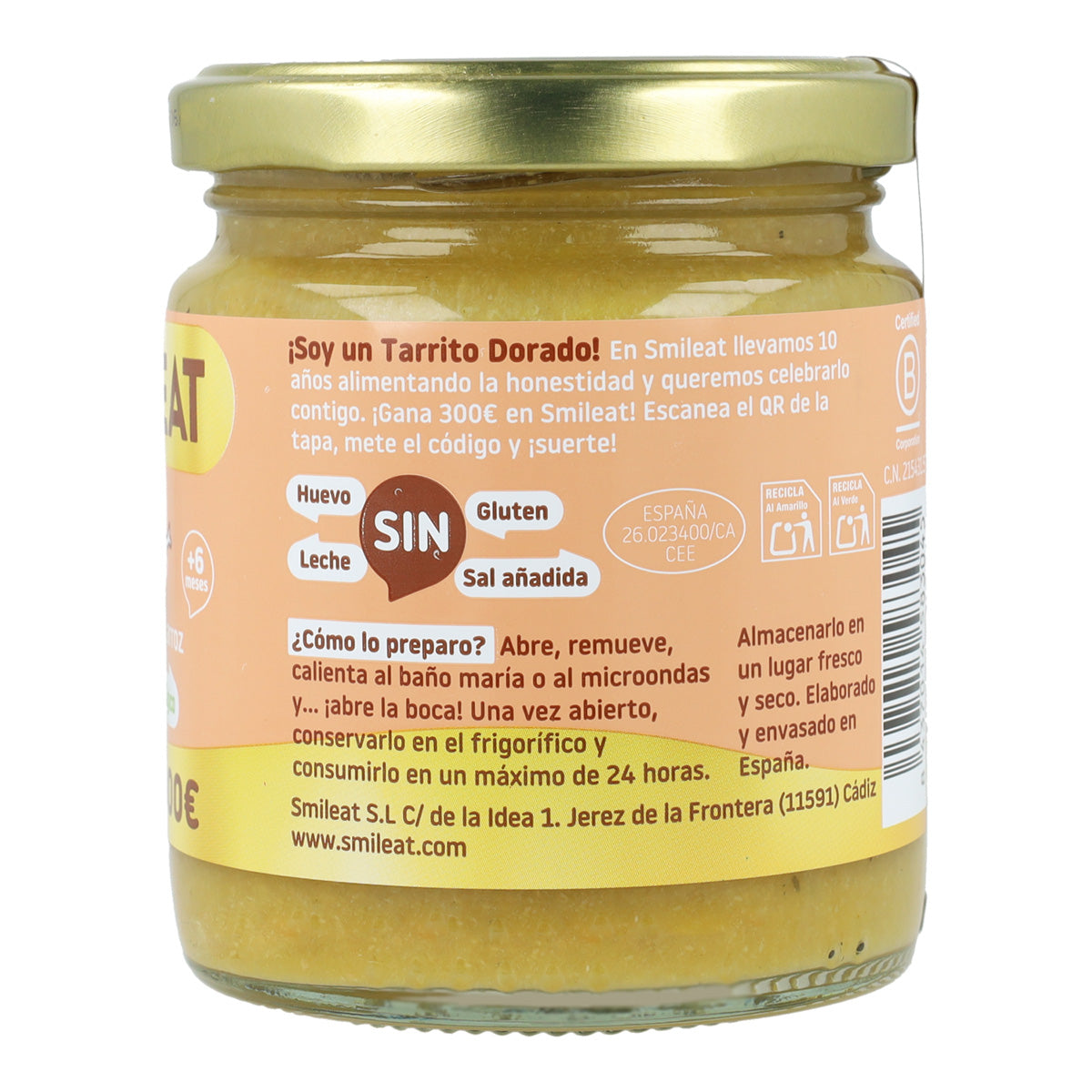 Pack de 3 frascos dourados de frango biológico com arroz +6 meses Smileat 230g