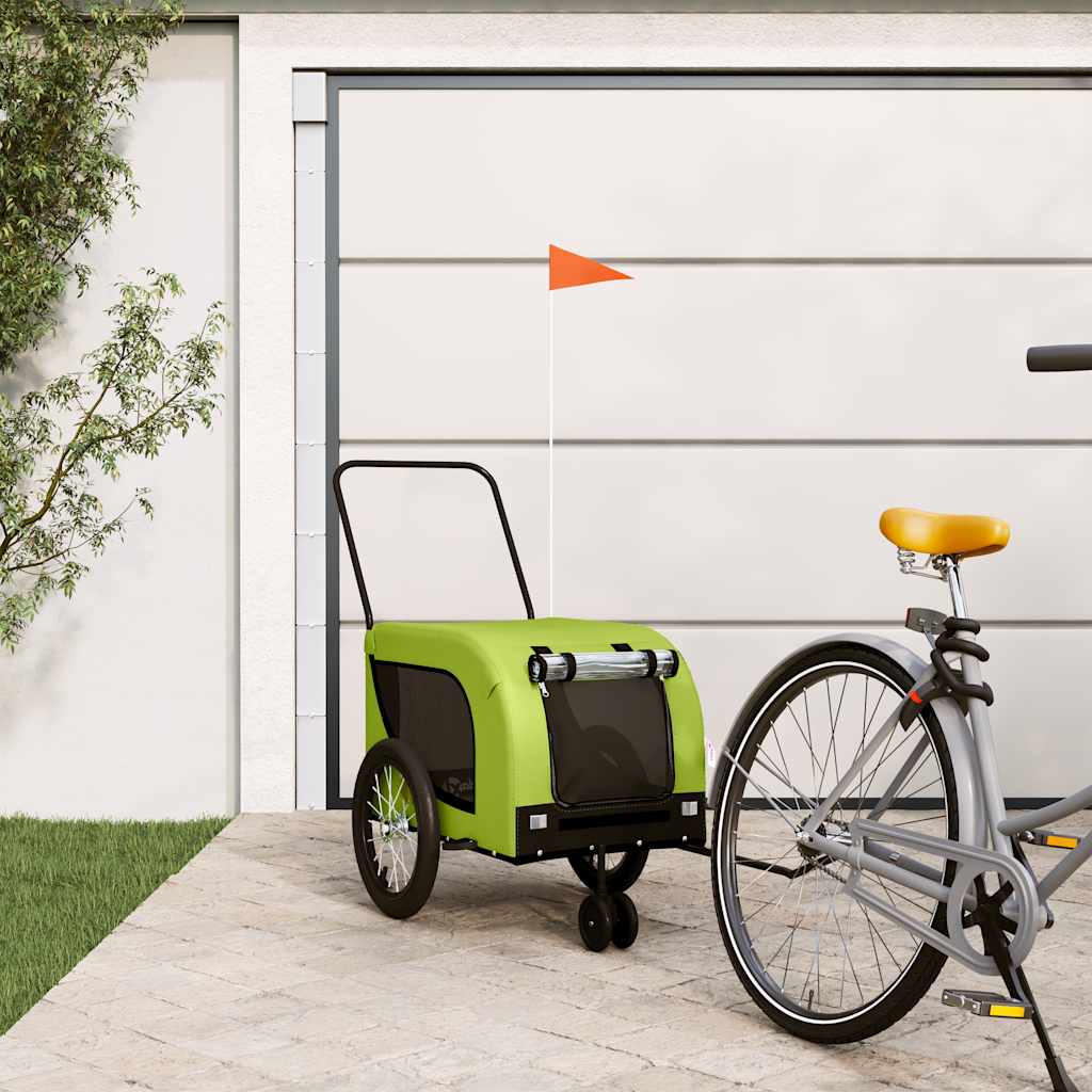 Remolque De Bicicleta Mascotas Hierro Tela Oxford Verde Negro_1