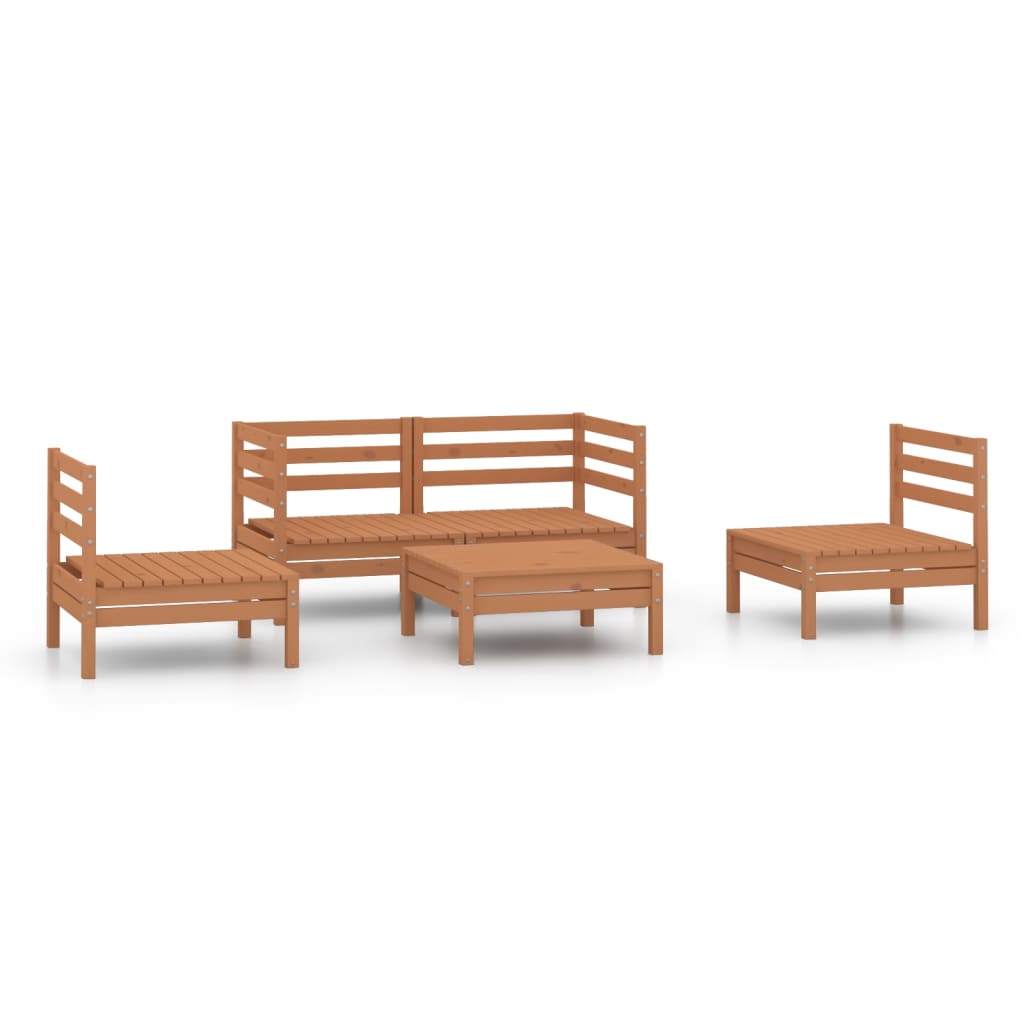 Juego Muebles De Jardín 5 Pzas Madera Maciza Pino Marrón Miel / Vetonek_2