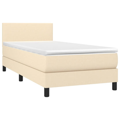 Cama Box Spring Con Colchón Y Led Tela Crema 90x190 Cm / Vetonek_5