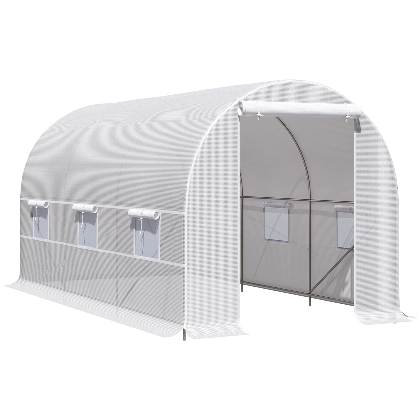 Outsunny Invernadero Túnel 400x200x200cm Con 6 Ventanas Cultivo Plantas Blanco_0