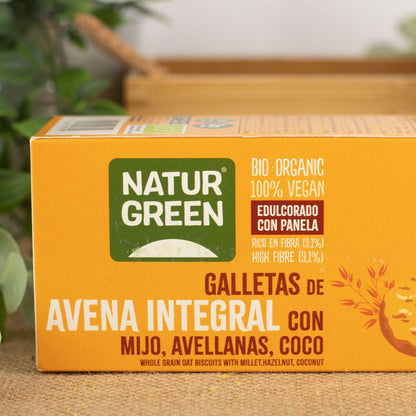 Bolachas de Aveia Integral Vegan com Milho, Avelãs e Coco Bio Naturgreen 140 g