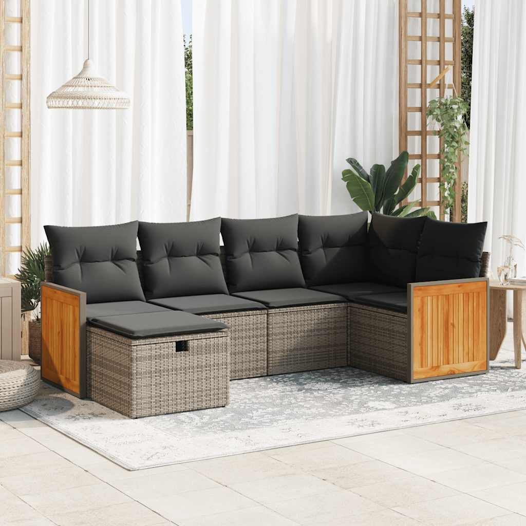 Set De Muebles De Jardín 6 Pzas Y Cojines Ratán Sintético Gris / Vetonek_5