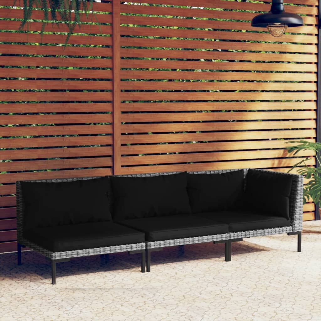 Vidaxl Muebles Jardín 3 Pzas Ratán Sintético Semicircular Gris Oscuro_1