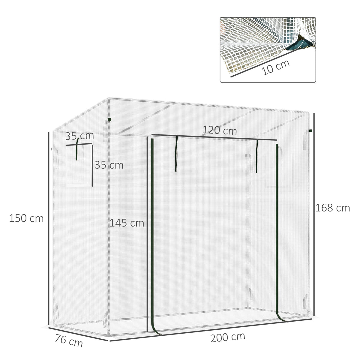 Invernadero Outsunny Acero, Pe Blanco 200x76x168 Cm_2