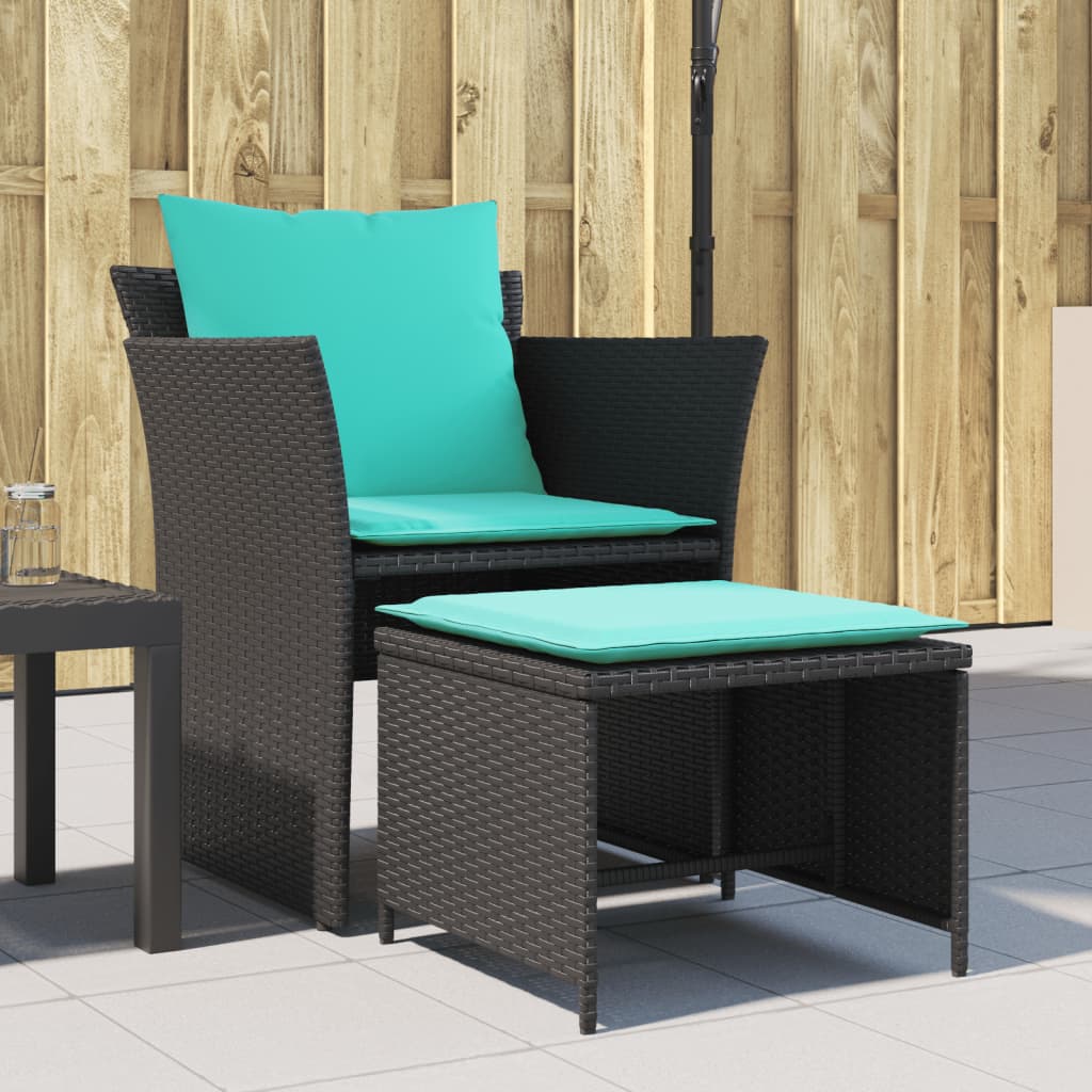 Sillón De Jardín Con Reposapiés Ratán Sintético Negro / Vetonek_4