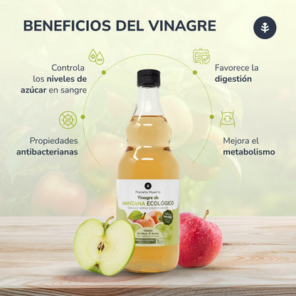 Vinagre de maçã cru biológico não filtrado com a mãe Planeta Huerto 1L