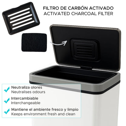 Cubo Basura 50l Blanco Acero Con Sensor Y Filtro Antiolor Wellhome_3