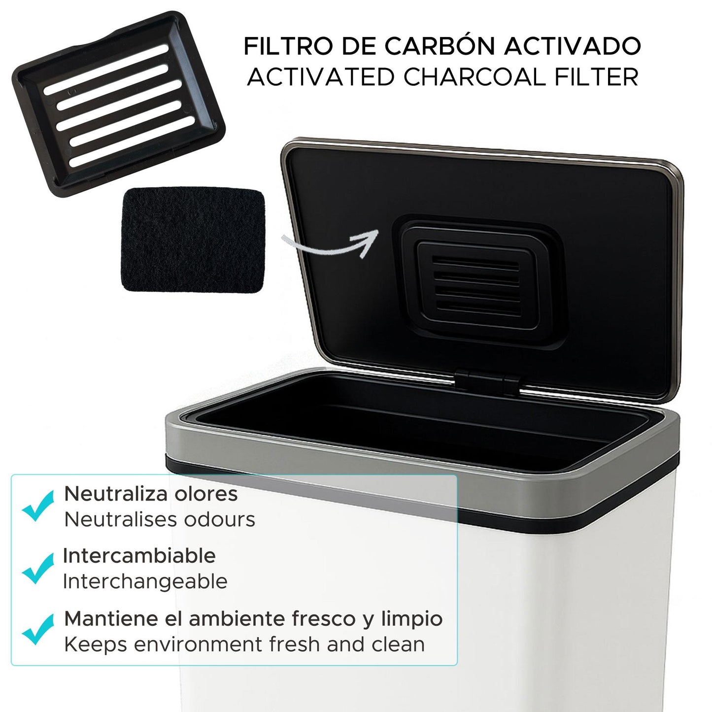 Cubo Basura 70l Blanco Acero Con Sensor Y Filtro Antiolor Wellhome_3