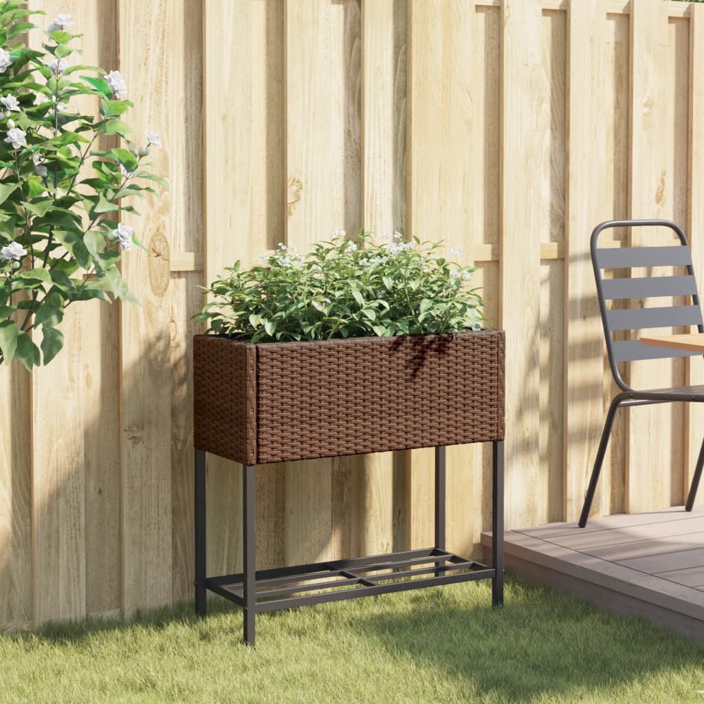 Jardinera Con Estante Ratán Sintético Marrón_2