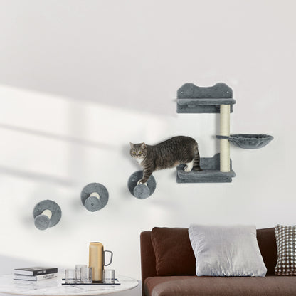 Pawhut Juego De Estanterías Para Gatos De Pared De 4 Piezas Gris_1