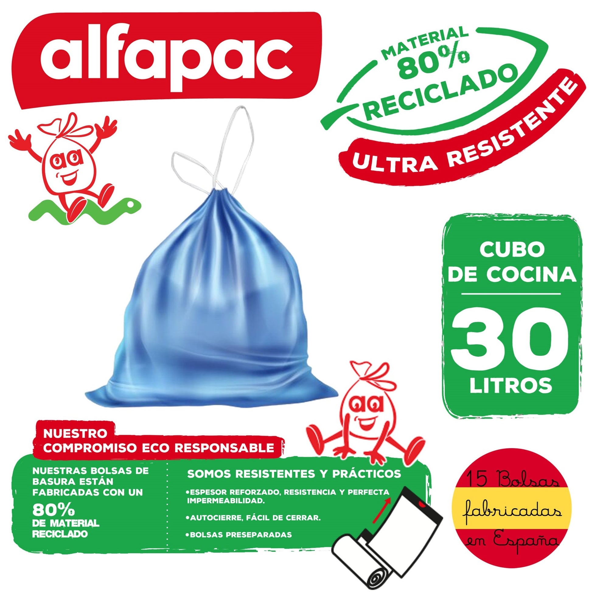 80% Reciclado 4 Rollos De 15 Bolsas De Basura 30l Con Autocierre_1