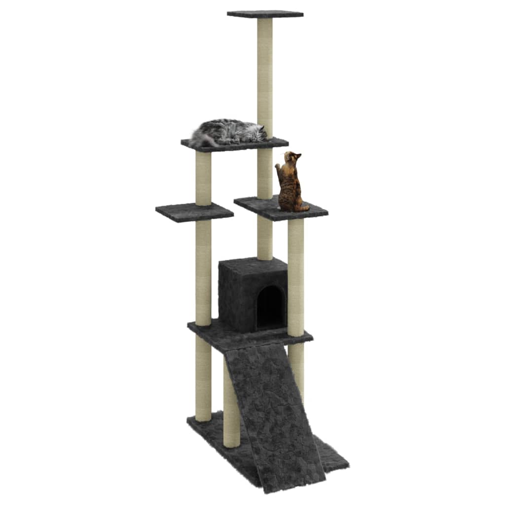 Rascador Para Gatos Con Postes De Sisal Gris Oscuro 155 Cm_2