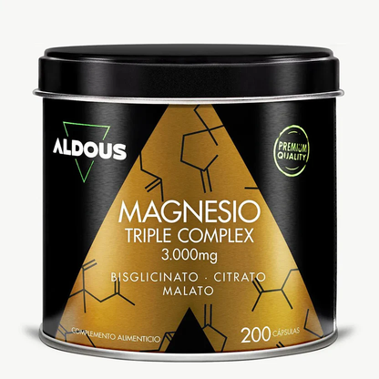 Magnesio Complex Triple 3000mg de Magnesio, Magnesio Bisglicinato, Citrato y Malato Aldous Bio 200 Cápsulas
