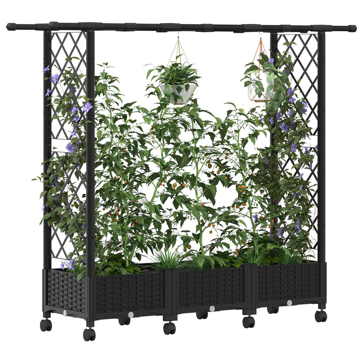 Cama Elevada Con Trellis Y Techo Negro 164 X 40 X 127 Cm Pp_2